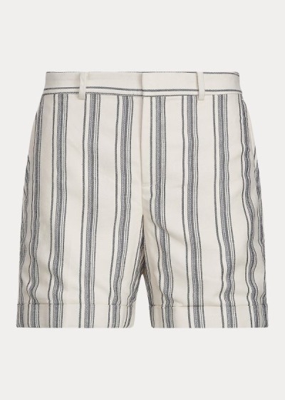 Pantalones Cortos Ralph Lauren Mujer Creme Multicolor - Striped Linen Twill - QNFGJ3102